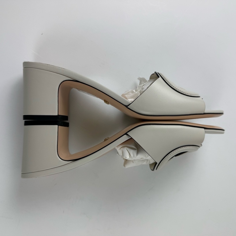 Gucci Sierra GG Slide Sandals Womens 39.5 US 9.5 Mystic White Heels Leather NEW - Picture 5 of 16